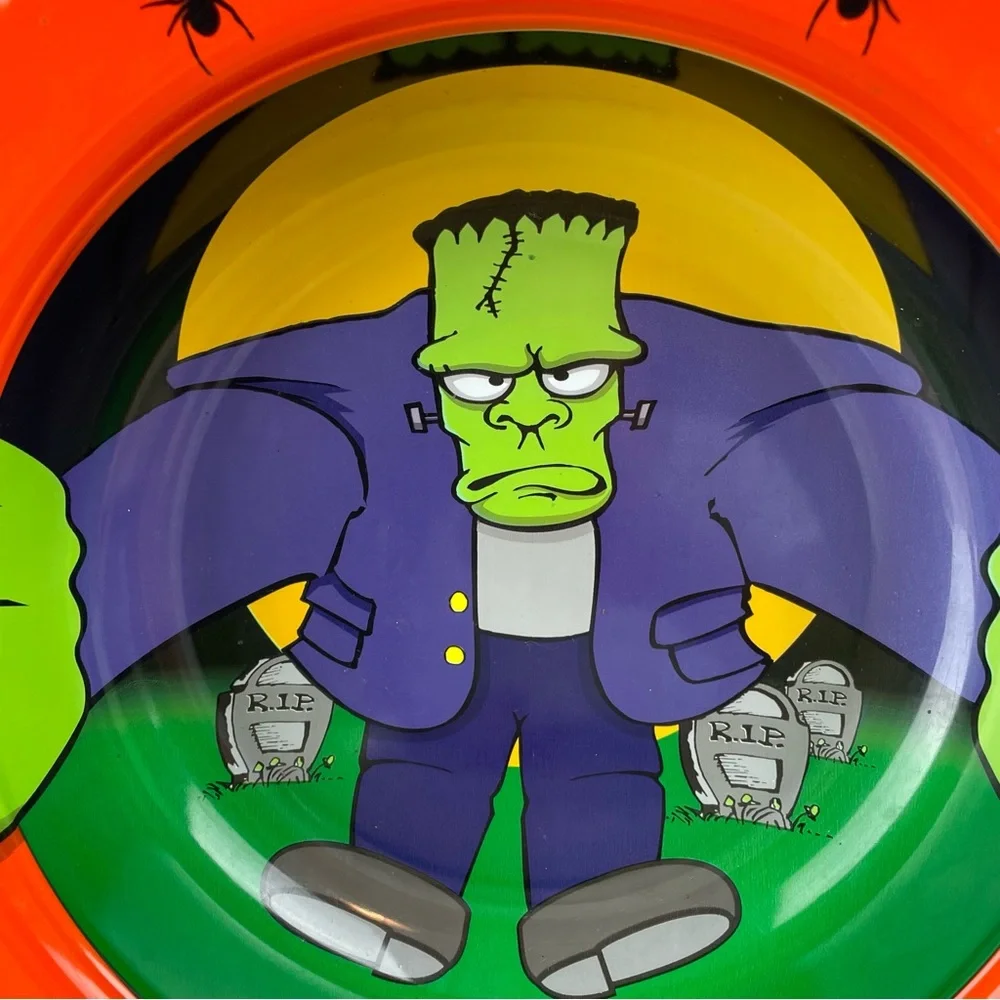 Vintage Frankenstein Halloween Candy Monster Bowl Party Decor Plastic Cemetery